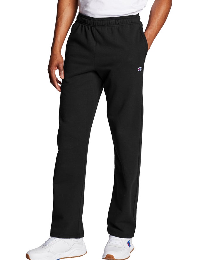 Champion Mens Sweatpants NZ - Powerblend Open Bottom Black ( 9256-XCBGK )